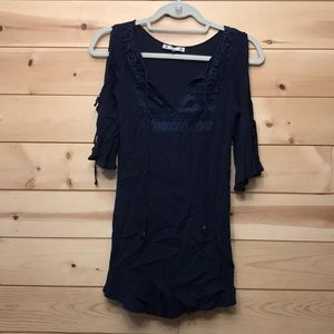 Navy Blue mini peasant style tunic open shoulder